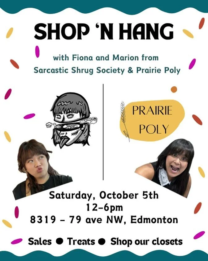 Come and shoot the shit with Marion from @prairiepolyyeg and I on October 5th from 12-6pm! We&rsquo;ll be handing out some sweet, homemade treats and something warm to drink while you check out our work. Think of it as a mini market and yard sale whe
