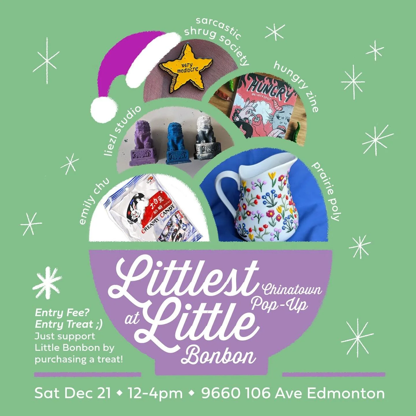 ✨NEXT WEEK!! ✨

My last pop up for 2024: the LITTLEST Chinatown pop up at LITTLE BON BON!!!!

With my friends @heyemilychu @liezl.studio @prairiepolyyeg @hungryzine, come hang out and have some treats from our amazing hosts @littlebonbon_icecream 
✨

