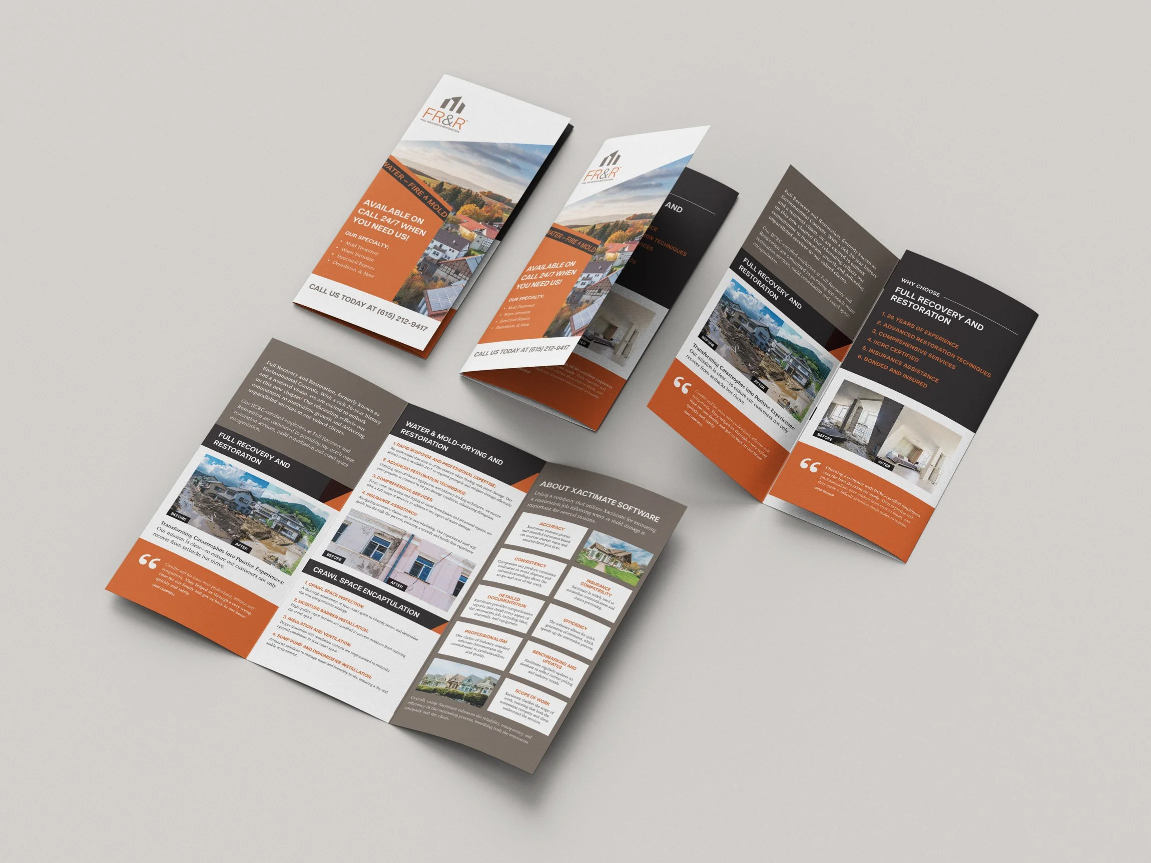 Various sides of a trifold brochure promoting a company
