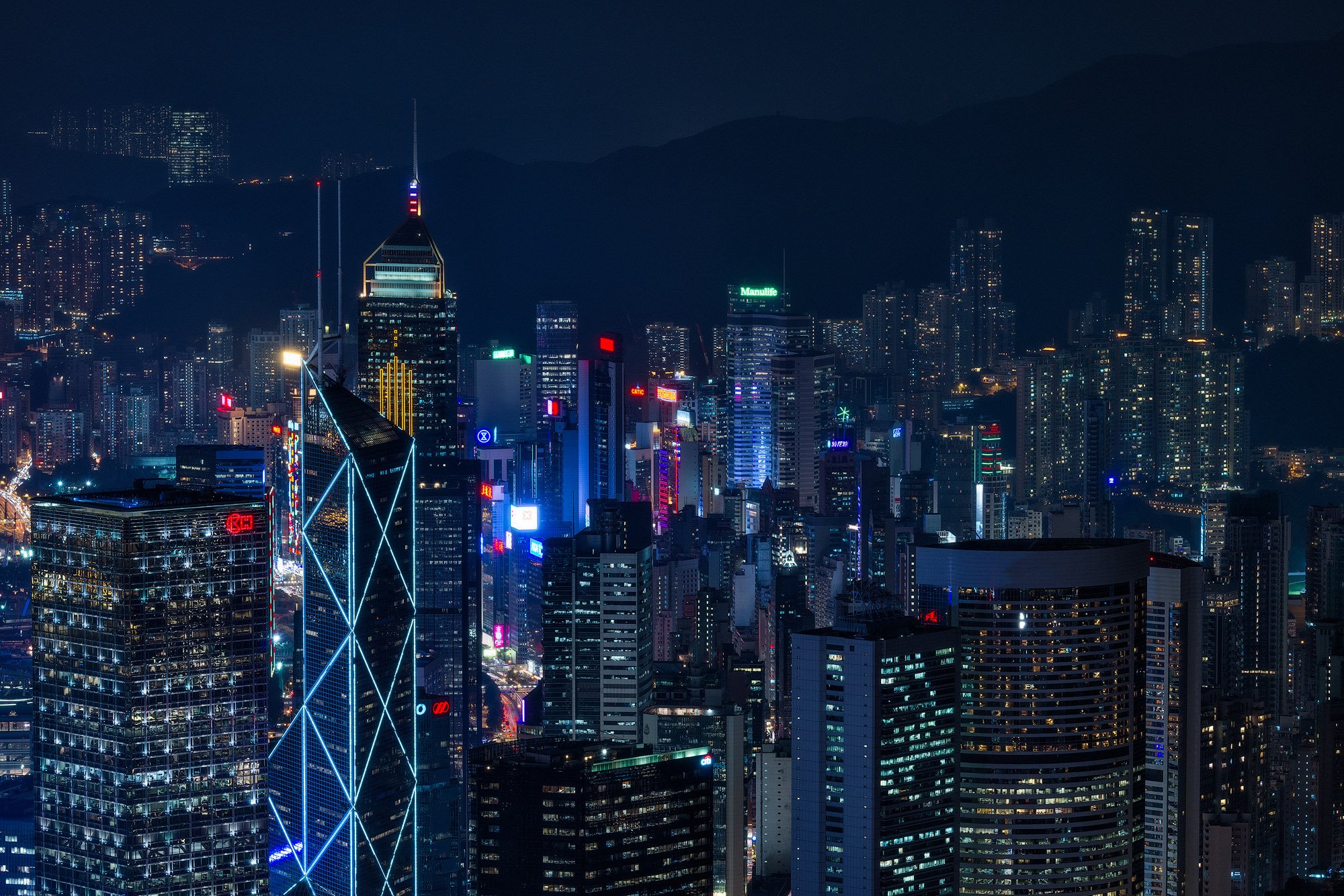 Hong Kong city skyline - like a James Bond movie.