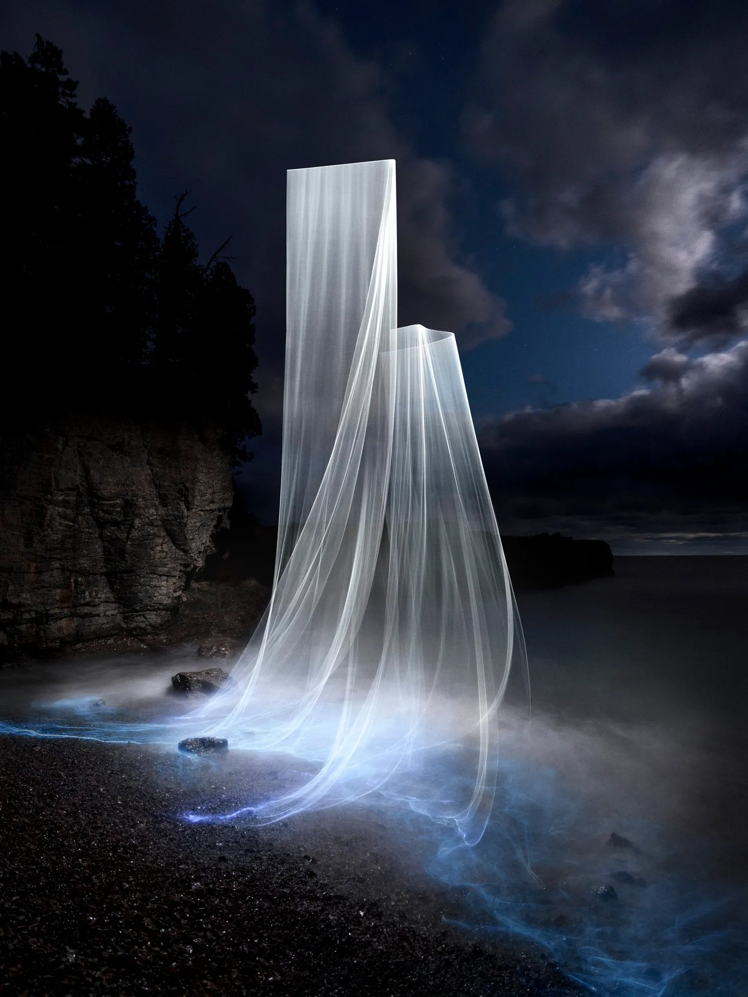 Long-exposure coastal night photograph from Reuben Wu’s Siren series.
