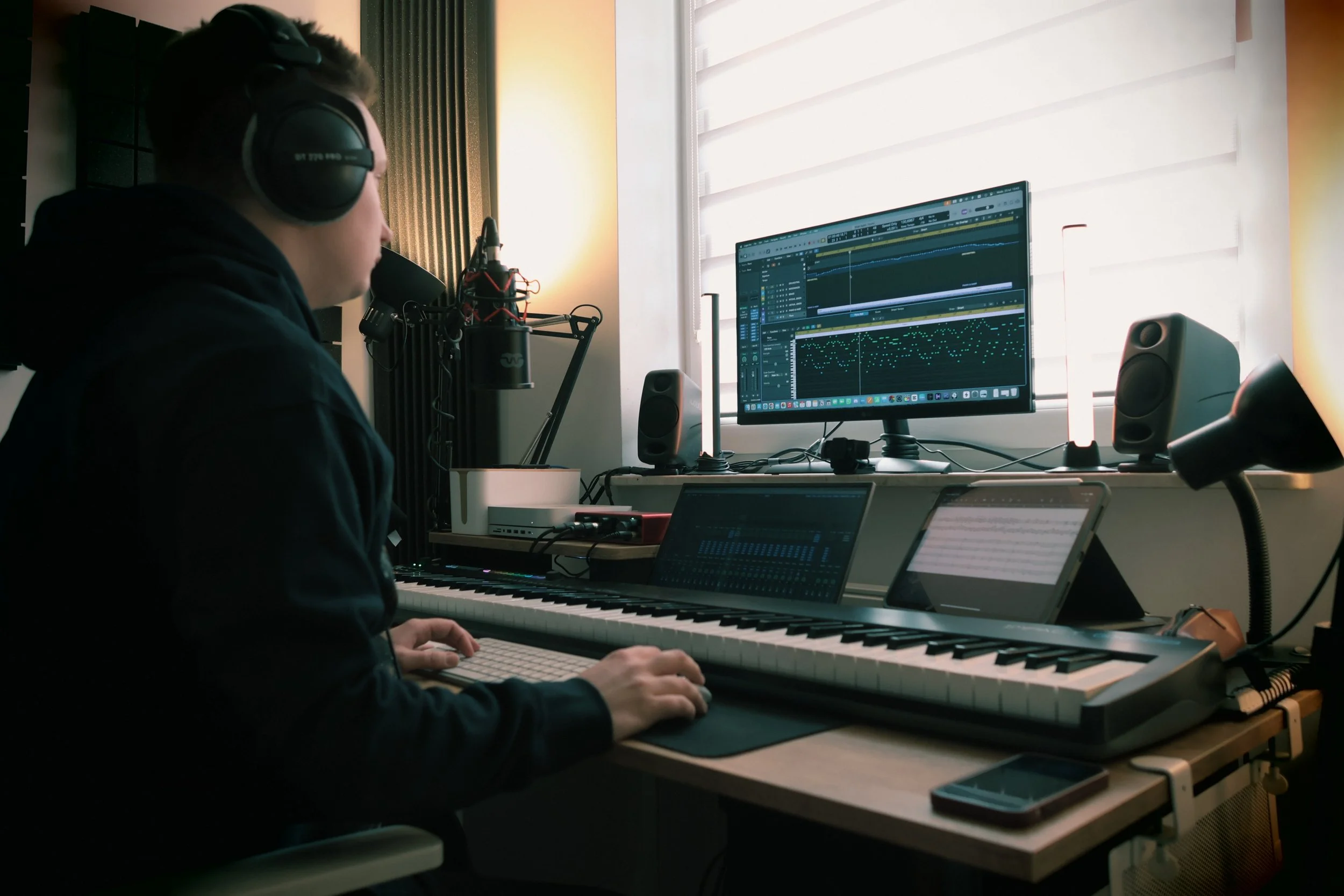 Composer Grzegorz Drozdowski focused on making music in his home studio