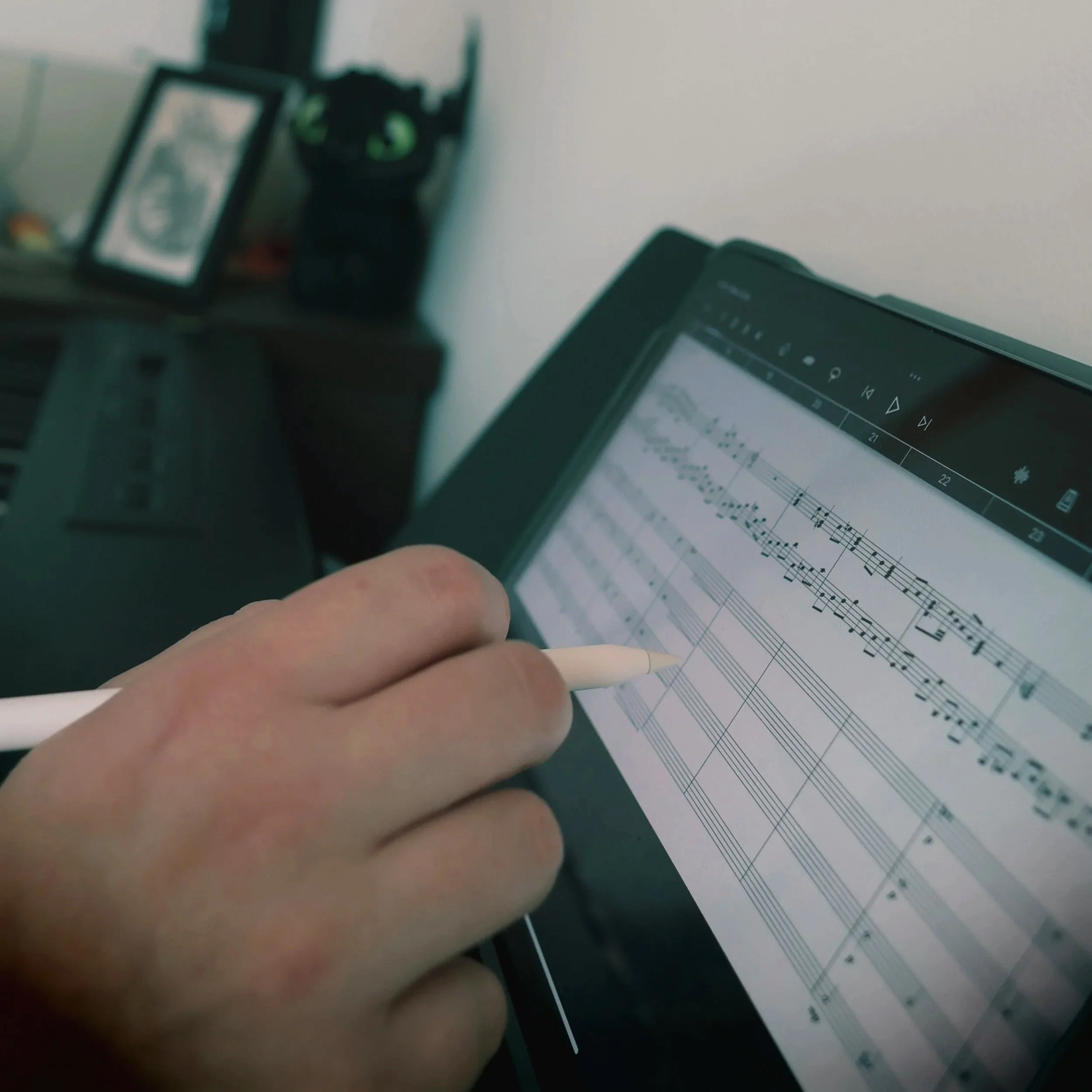 Composer Grzegorz Drozdowski is writing by hand music score notation in Staffpad on his iPad for his upcoming video game music soundtrack.