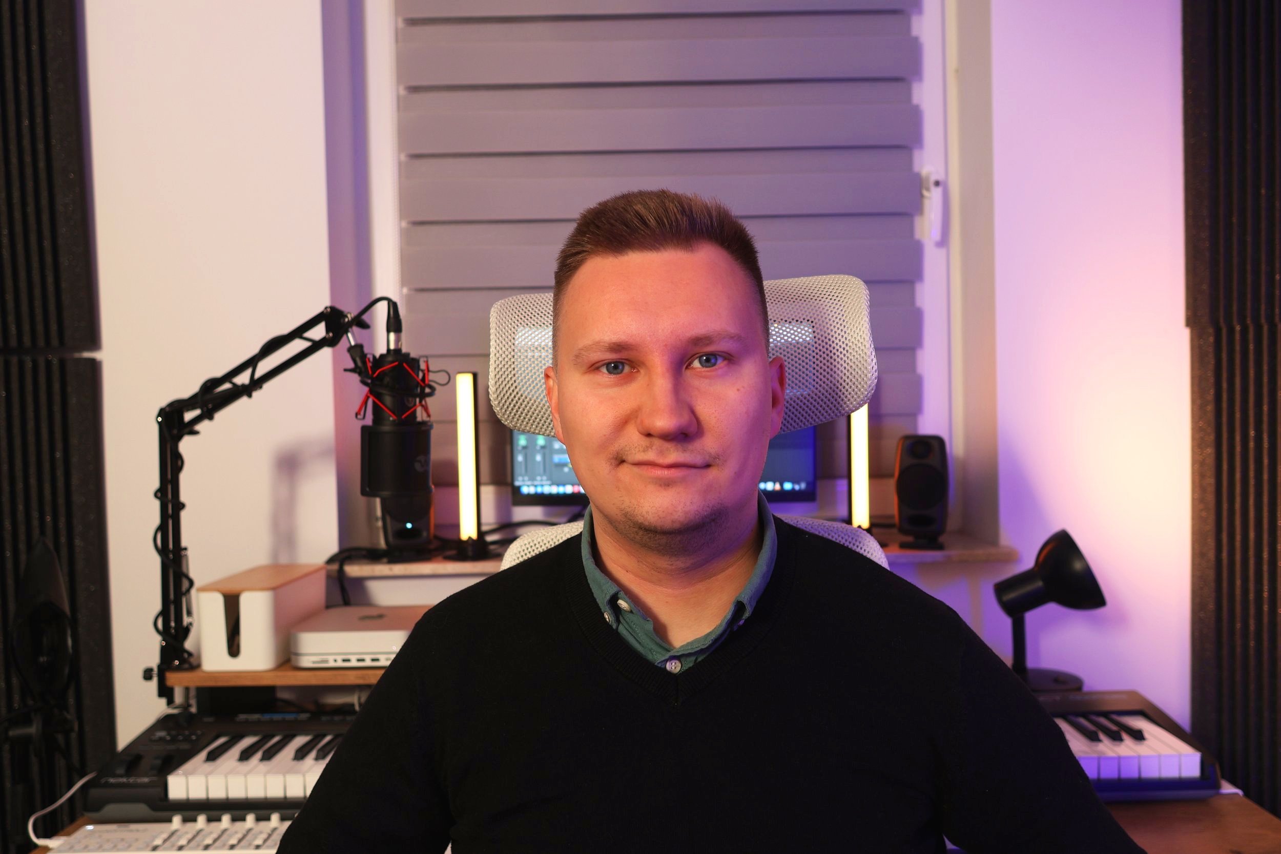 Video game and animation music composer Grzegorz Drozdowski in studio