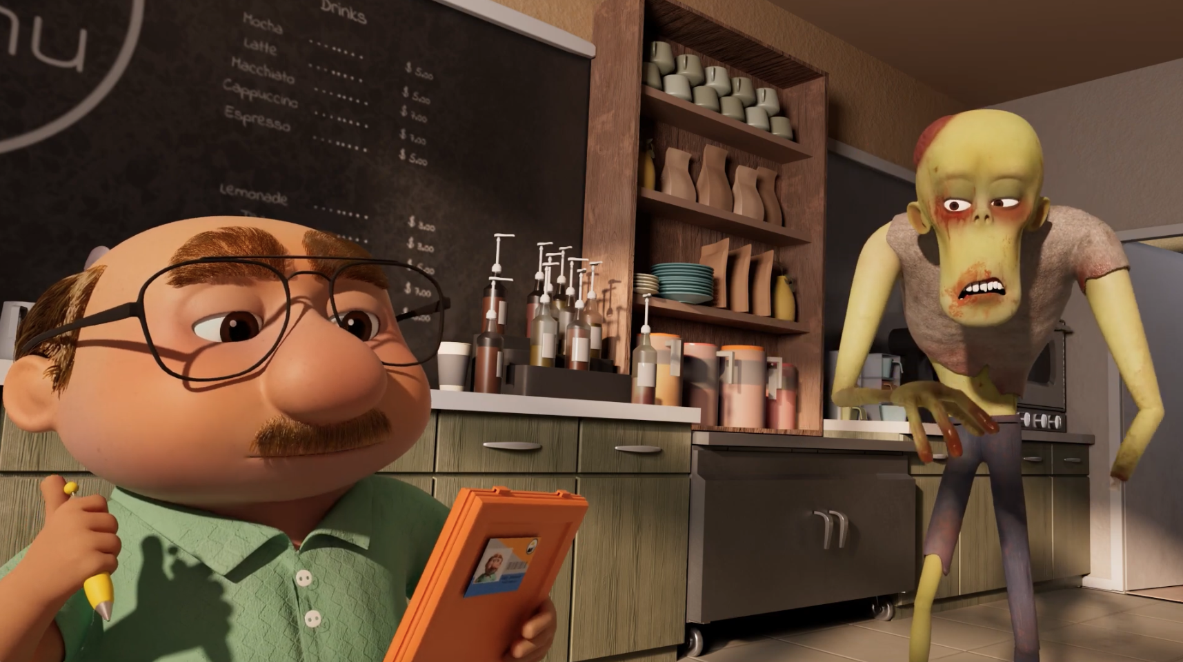 A frame from an independent horror comedy animation "The Inspection"