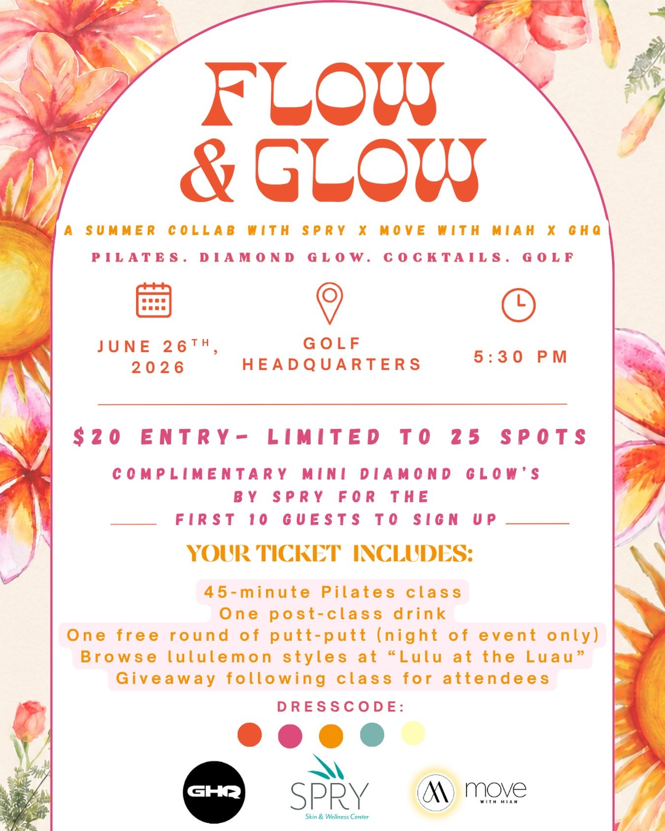 some of our favorite summer things all in one place. ☀️

movement.
connection.
a little glow.
a cocktail.
and an excuse to spend a beautiful evening outside. 🌺

join @spryskinandwellness x move with miah x @ghqwaterloo on June 26th for Flow &amp; Gl