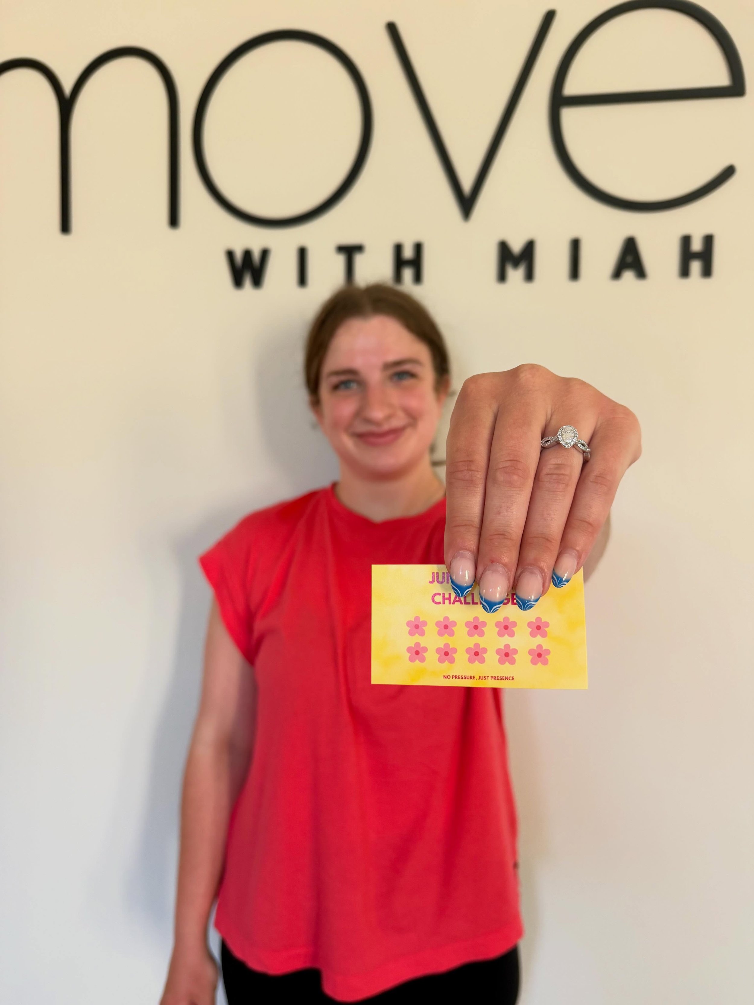 she said yes. 💍

and she picked up her june challenge card. ☀️

10 classes in june = one entry into our secret summer giveaway valued at $150+.

a special shoutout to Chloe, our loyal, hardworking ray of sunshine. 💛 since joining us in January, she