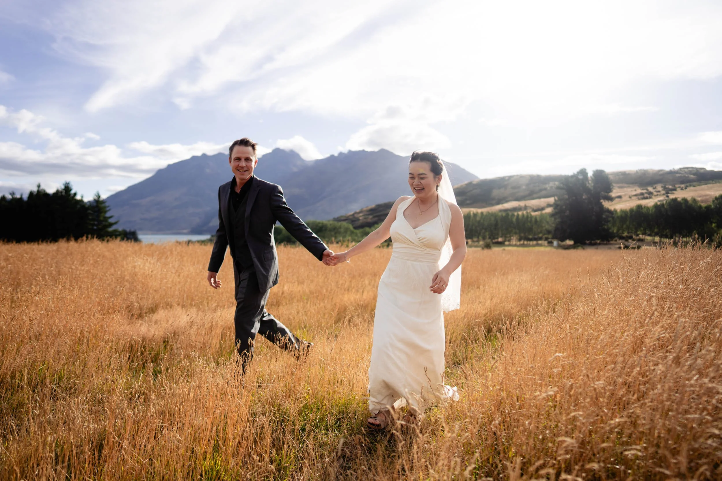 Happy couple just married elopement in Jacks point Queenstown
