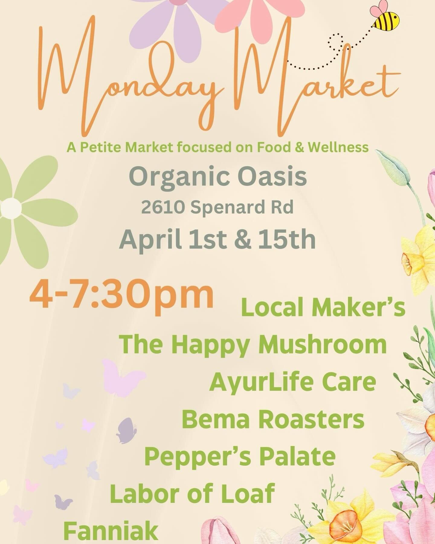 Join me at Organic Oasis again tomorrow for our Monday Market. 
Mushrooms, ferments, bread, cakes, teas and more!!!
4-7.30 with piano accompaniment from Erin Peznecker. 

@thehappymushroomak 
@fanniakbakery 
@peppers.palate 
@bemaroastersak 
@organic