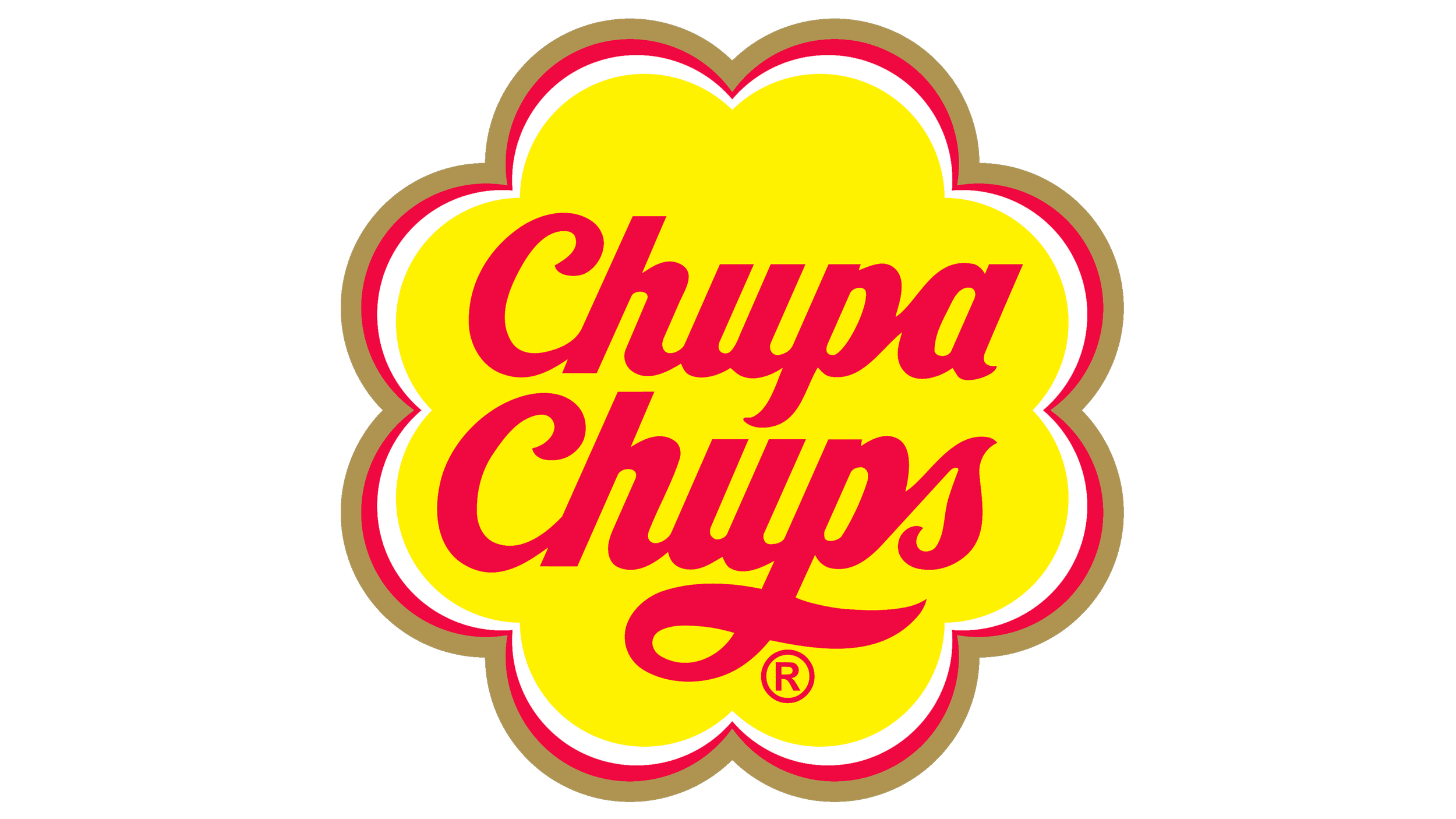 The Chupa Chups logo featuring yellow and red colors with a floral shape.