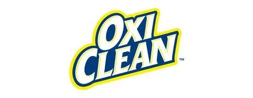 Logo of OxiClean with blue and white text outlined in yellow
