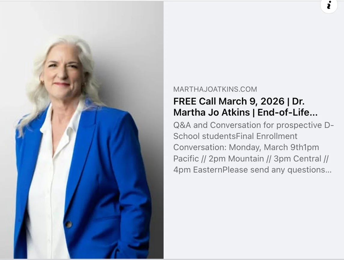 If you've been thinking about joining Dying School and not quite sure you're ready or we're ready for you, let's meet each other on a Zoom call. 

By the time the call is over, you'll know whether or not this is the right training, if I'm the right t