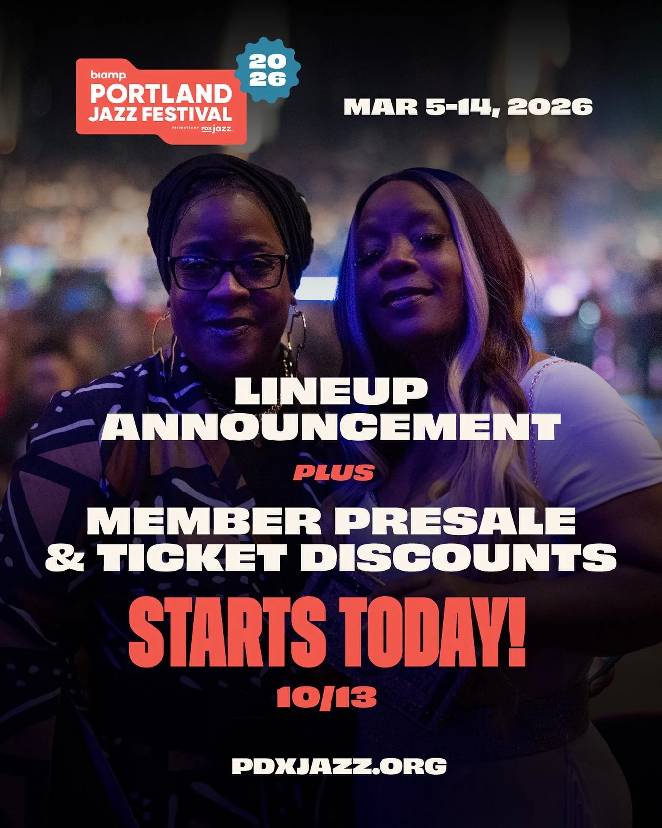 The 2026 Biamp Portland Jazz Festival lineup just dropped! Catch St. Vincent, Mavis Staples, Madeleine Peyroux, Bill Frisell Trio, MonoNeon + Mohini Dey and more, March 5&ndash;14 across 30+ Portland venues.

🎟️ Member presale is happening now! PDX 