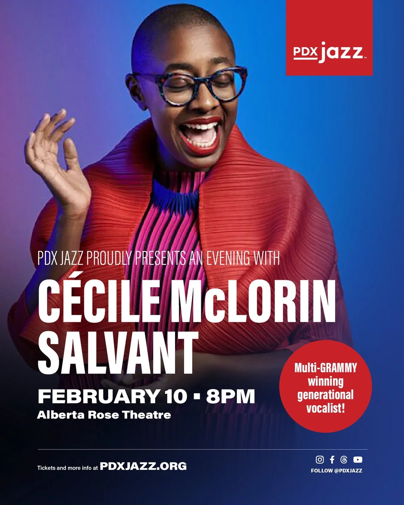🎟 JUST ANNOUNCED! Three-time Grammy winner and MacArthur &ldquo;Genius&rdquo; Fellow C&eacute;cile McLorin Salvant (@cecilemclorinsalvant) returns to Portland on Tuesday, February 10, 2026 at the Alberta Rose Theatre (@albertarose.theatre).

Salvant