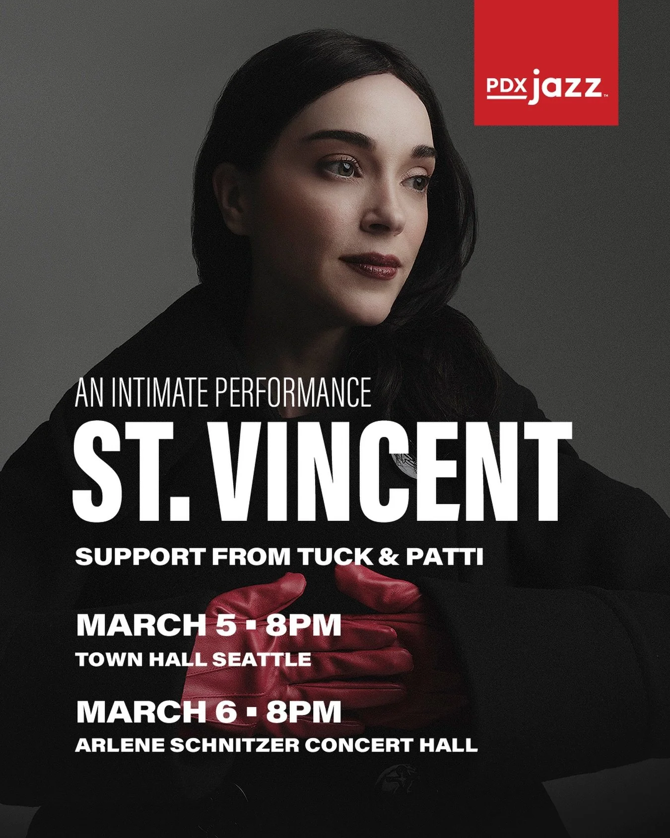 Just announced: Tuck &amp; Patti will support six-time GRAMMY winner St. Vincent (@st_vincent) for two special March performances in Seattle and Portland. Known for her fearless sonic experimentation and electric live presence, St. Vincent returns to