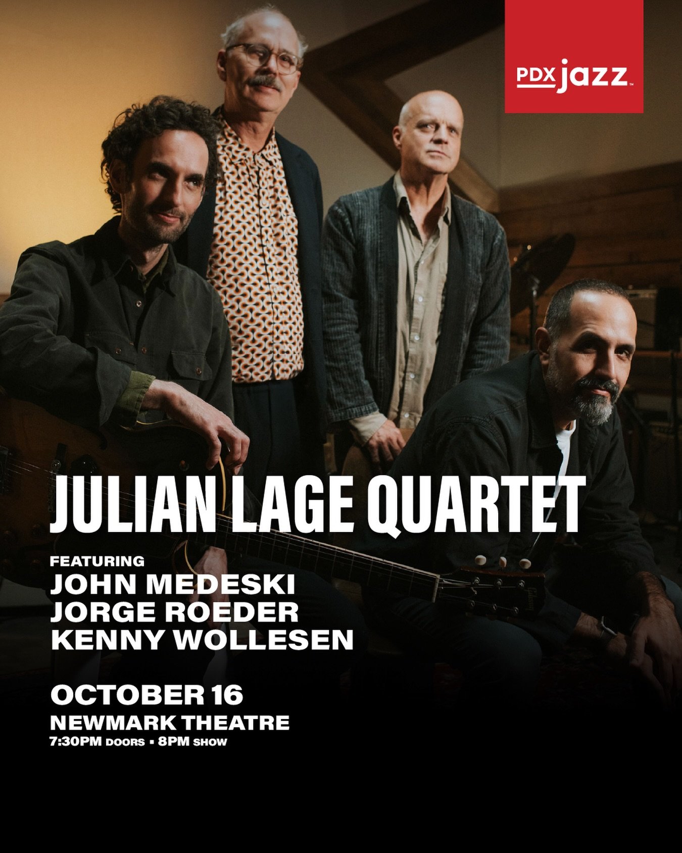 Just announced! Julian Lage Quartet, October 16 at @portland_5 Newmark Theatre, presented by PDX Jazz.
Member presale starts Thursday.

Born from an intense writing sprint ahead of a four-night SFJAZZ residency, Scenes from Above brings Julian Lage t