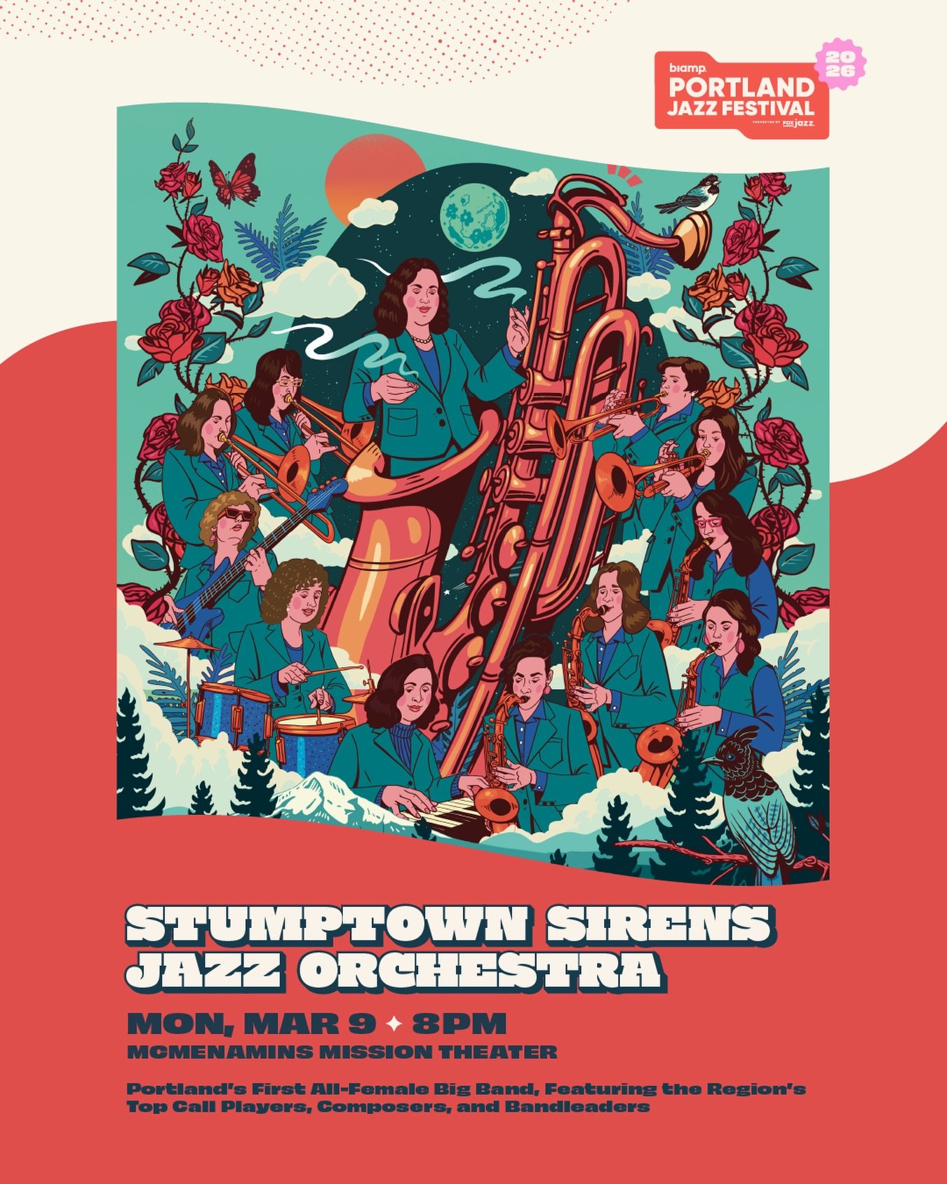 PDX Jazz is proud to present the exciting debut of Stumptown Sirens Jazz Orchestra, Portland&rsquo;s first all‑female big band, debuting at the 2026 Biamp Portland Jazz Festival, March 9 at Mission Theater (@missiontheaterpdx).

This ensemble brings 