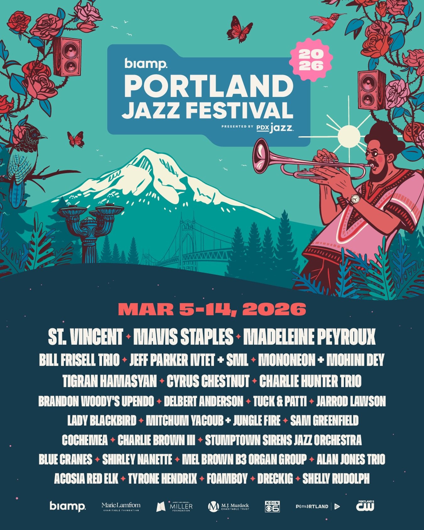🎷 The 2026 Biamp Portland Jazz Festival starts next week.

March 5&ndash;14, experience 20+ FREE community jazz events and a dozen partner events across Portland &mdash; from neighborhood venues and hotels to parks and all-ages spaces. Local artists