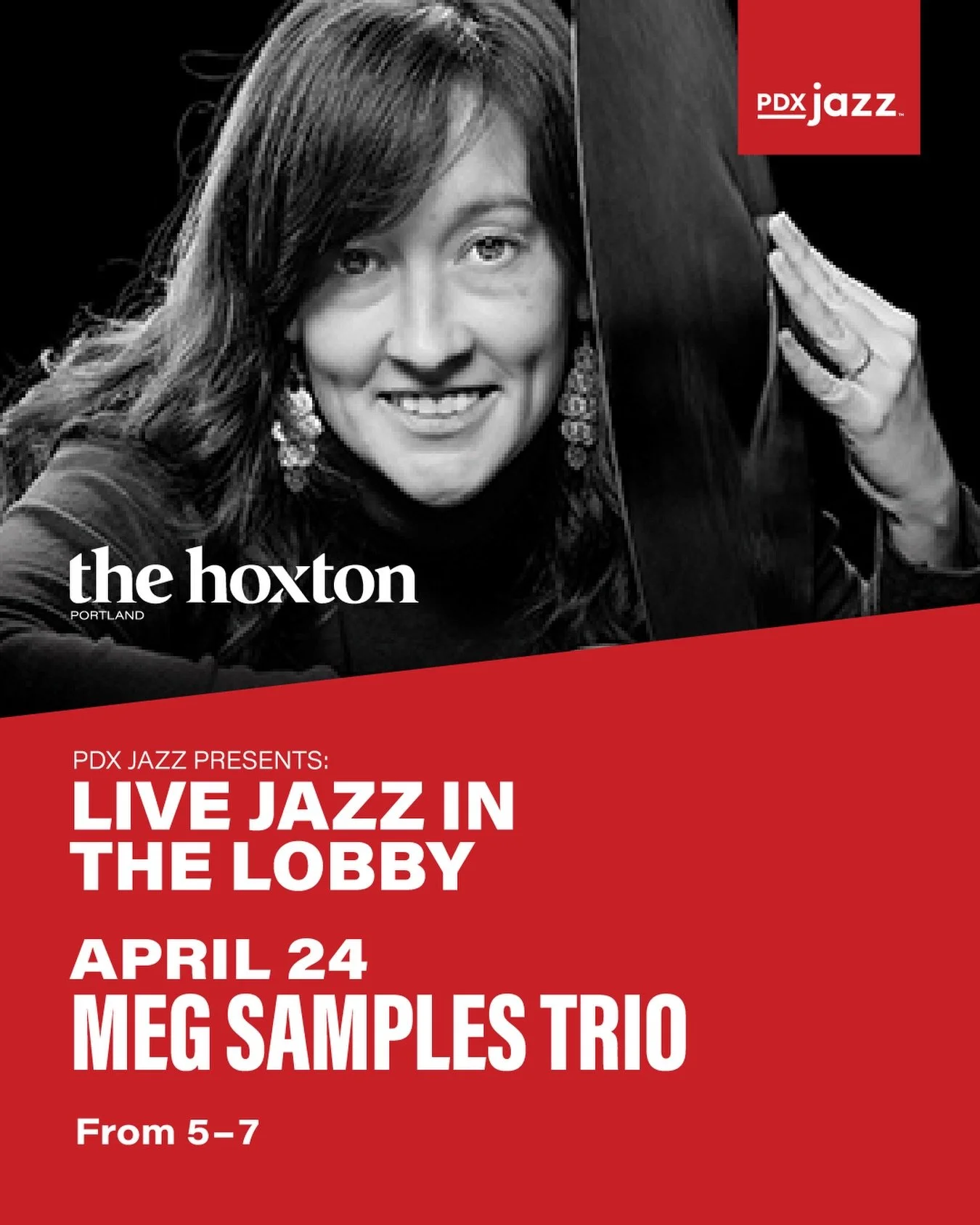 Tonight &mdash; settle into the Lobby Bar at The Hoxton Portland for an evening of adventurous, intimate jazz with the Meg Samples Trio, presented by PDX Jazz.

Featuring Meg Samples Morrow on drums, Mieke Bruggeman on woodwinds, and Patrick Carr on 