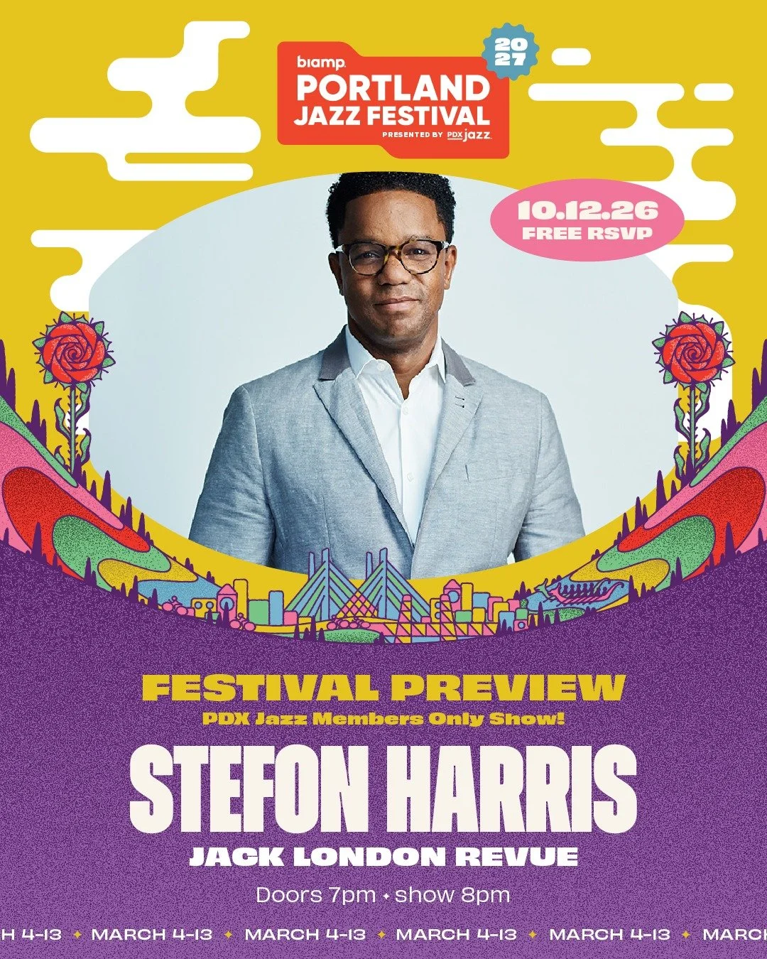 The 2027 Biamp Portland Jazz Festival lineup is almost here&mdash;and PDX Jazz members get to celebrate first! 🎶

Join us for the Members Only Festival Preview Concert featuring Stefon Harris at Jack London Revue.

Monday, October 12
Doors 7 PM | Sh