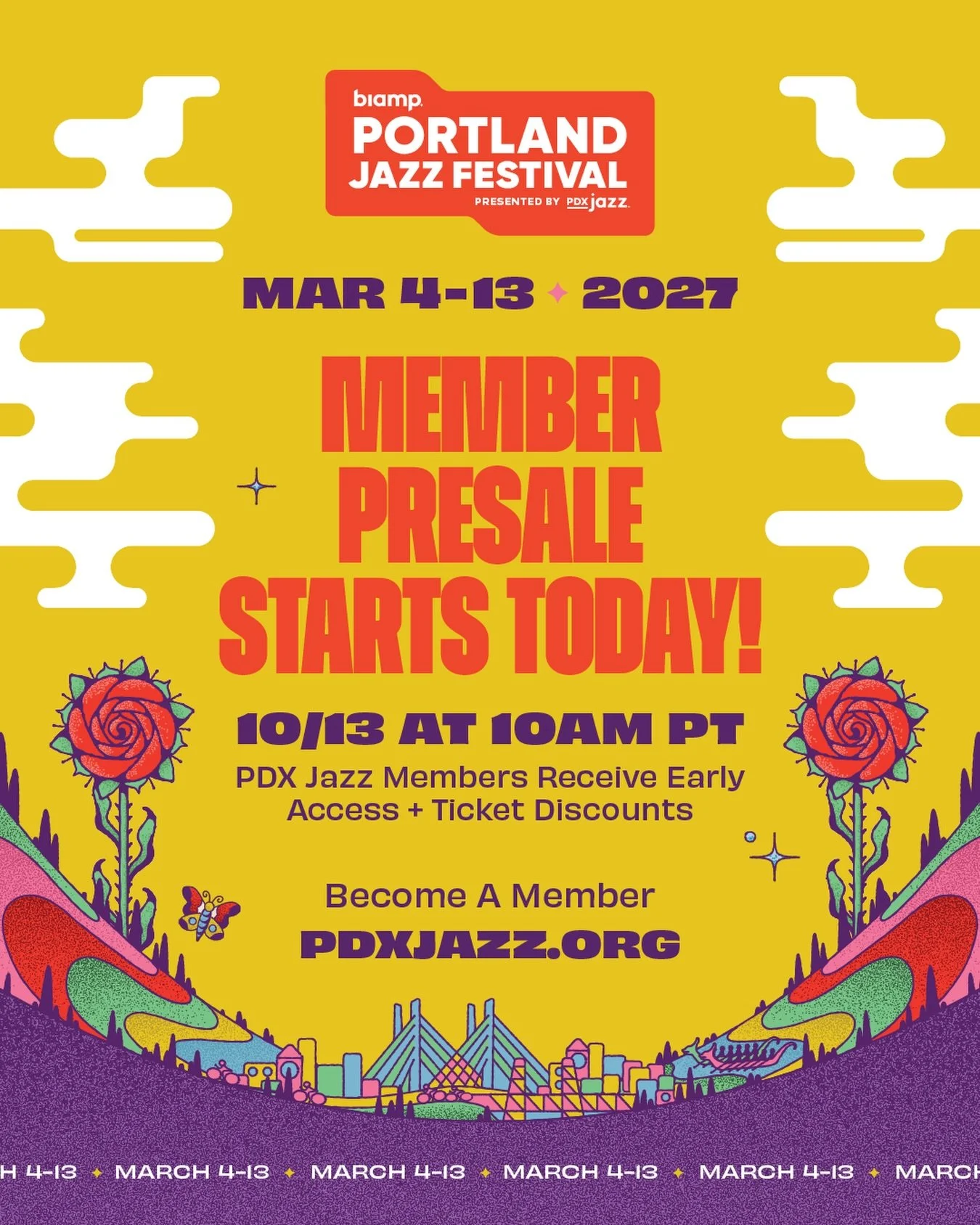 🎷 Member Presale is happening now for the 2027 Biamp Portland Jazz Festival!

PDX Jazz members are picking their seats right now for Emmylou Harris, Lila Downs, Stanley Clarke + Hiromi featuring PUBLIQuartet, Larry Carlton, Preservation Hall Jazz Ba