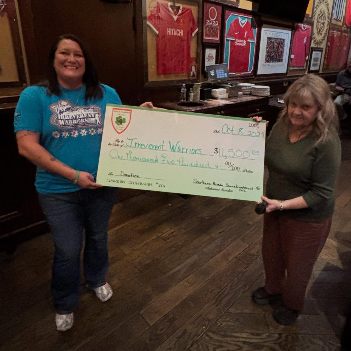 💚 Last night, we presented $1,500 to Irreverent Warriors - supporting veterans through mental health programs, camaraderie, and adventure-based healing. Thank you Linda and team for all you do for our local veterans.