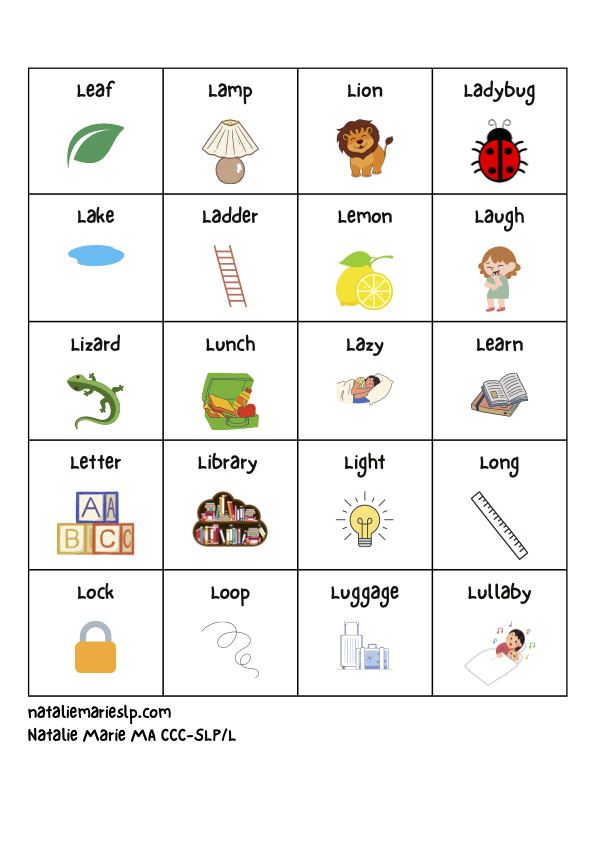 Initial /L/ Words - L at the Beginning of Words — Natalie Marie