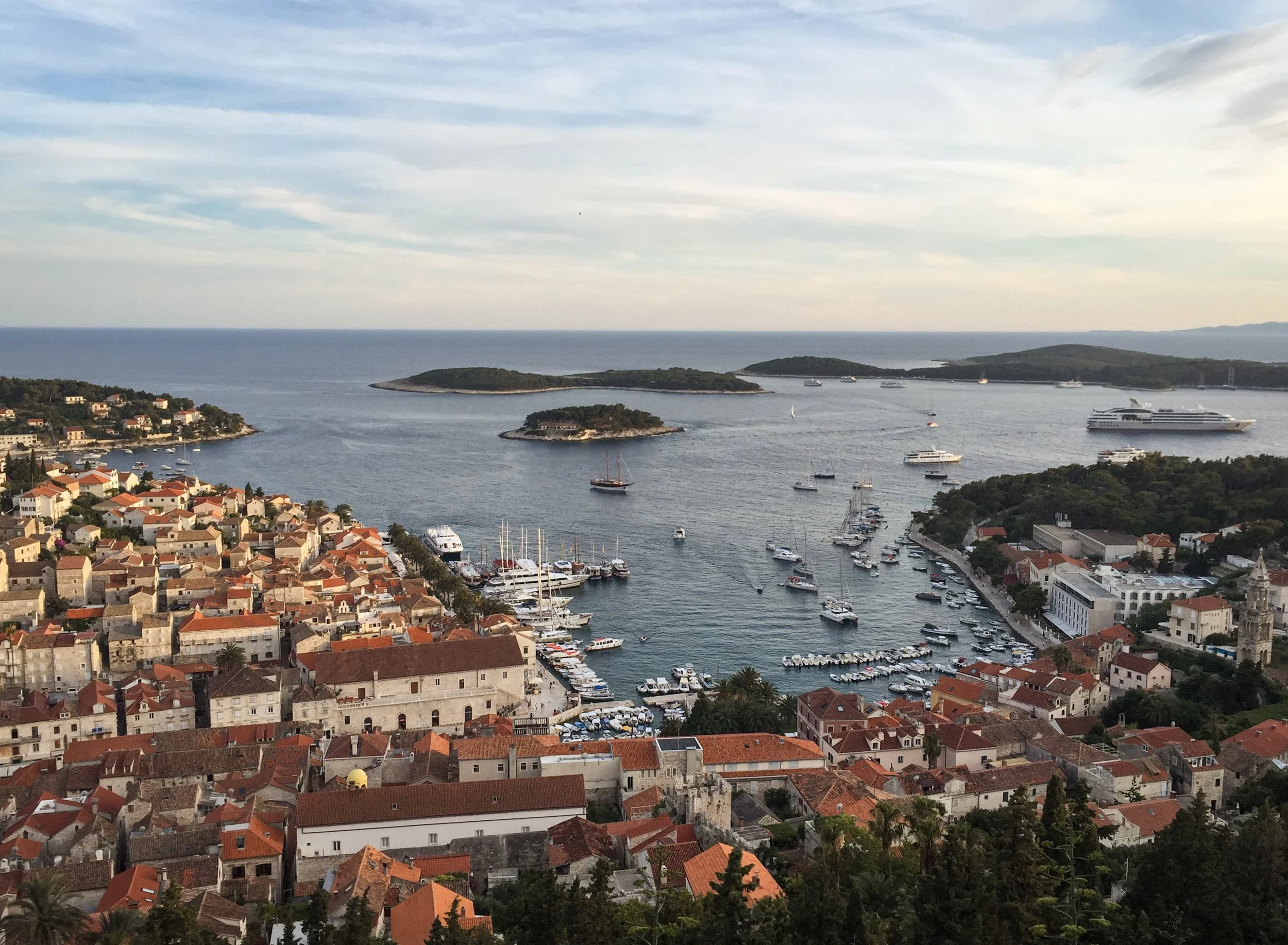 overlooking hvar old town from military base in croatia