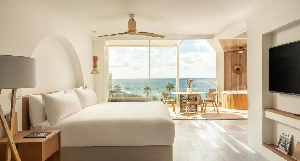 room at villa le blanc overlooking the beach in menorca