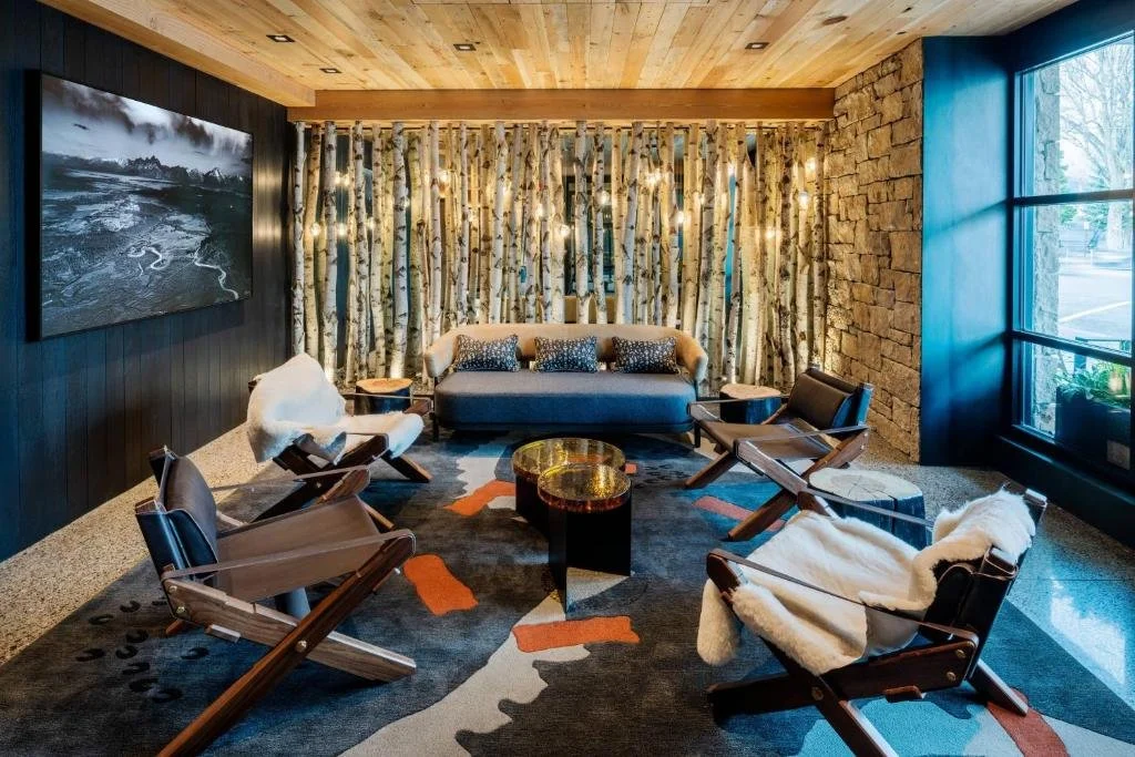 lobby at the cloudveil in jackson, wyoming