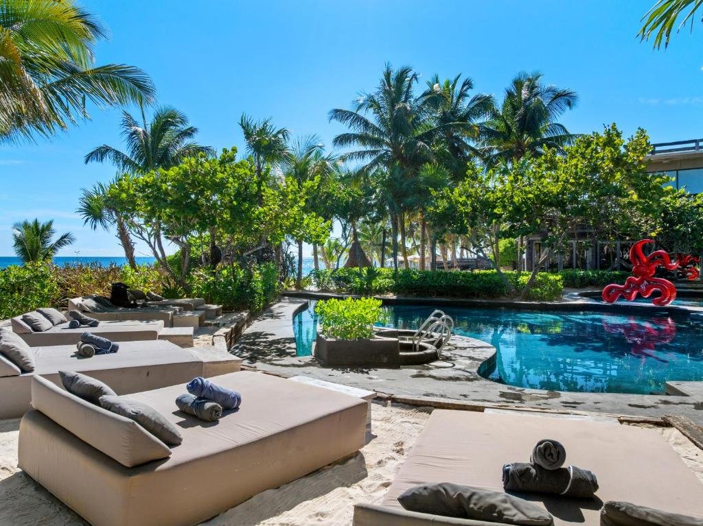 casa malca pool area on the beach in Tulum Mexico