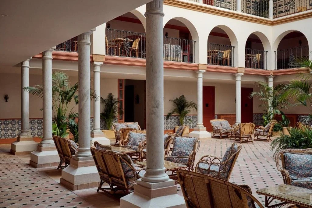 interior courtyard at cristine bedfor hotel in sevilla spain