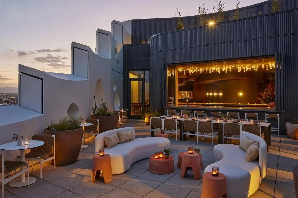rooftop dining area at populus in Denver, Colorado