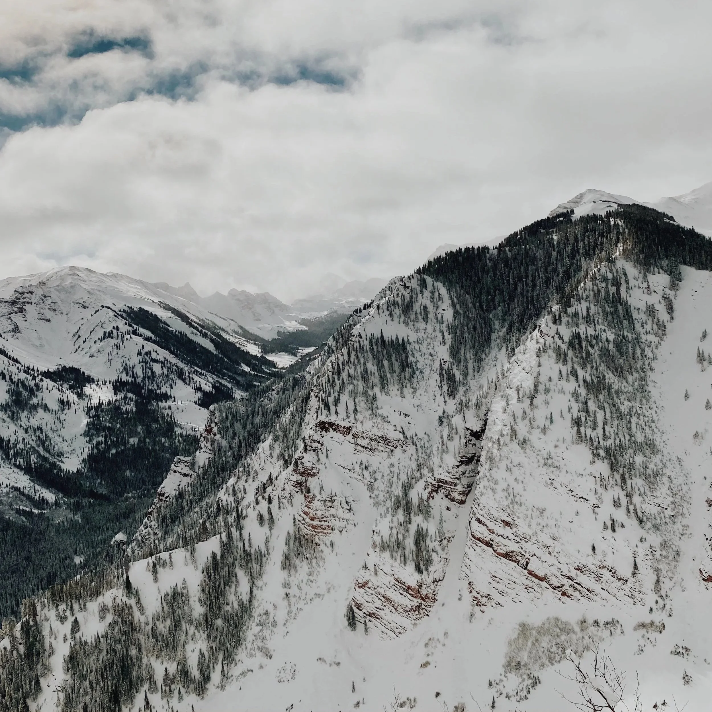 snowmass village mountains in Colorado in winter