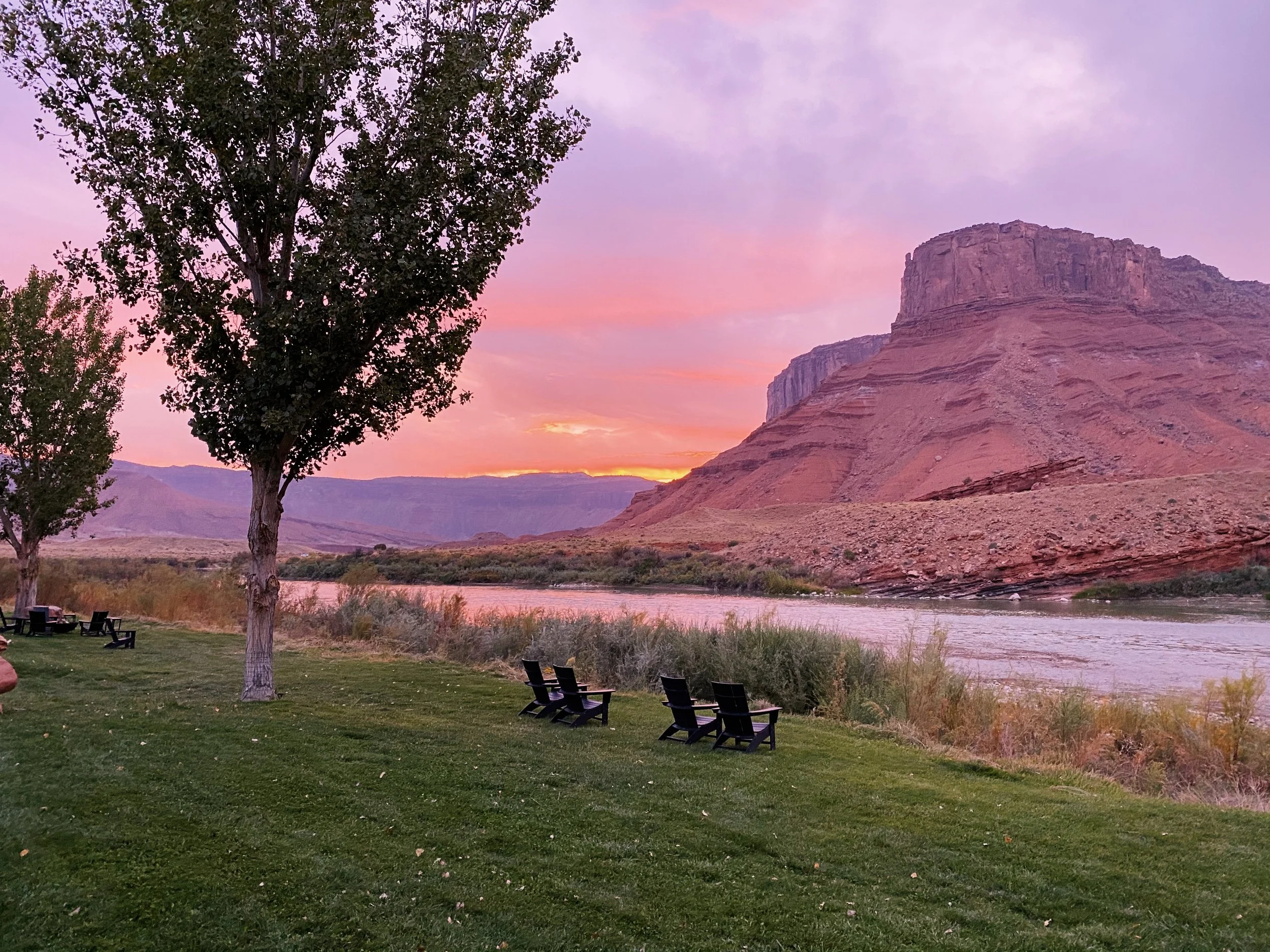 sunset overlooking the river at Sorrel River Ranch in Moab Utah