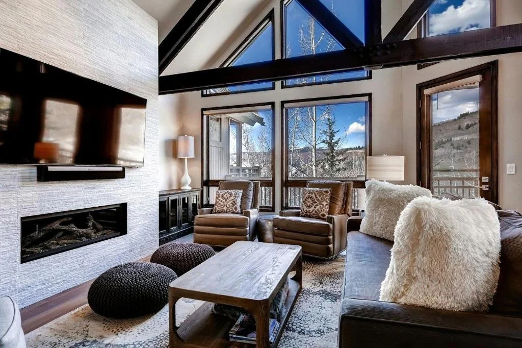 room with fireplace at the pines lodge in beaver creek, colorado