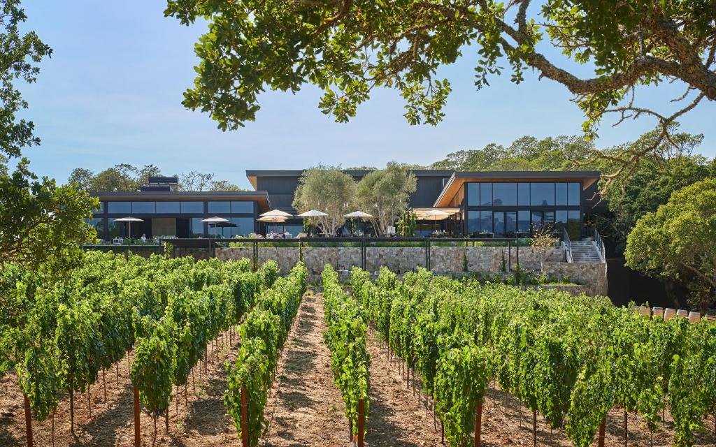montage healdsburg exterior with vineyard in california