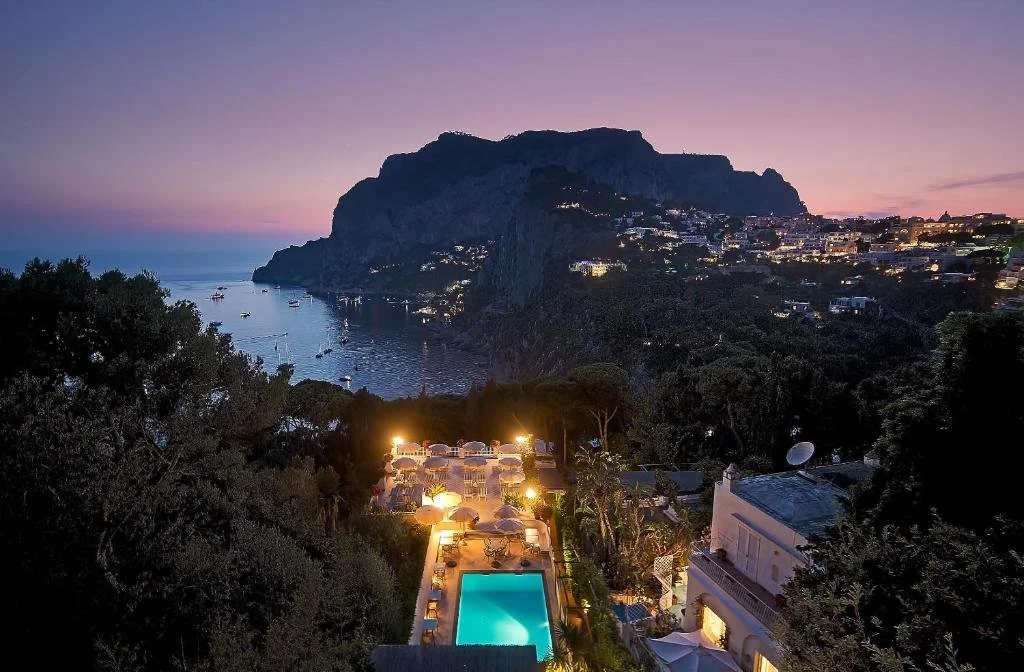 sunset views over bay of capri at villa brunella in capri italy