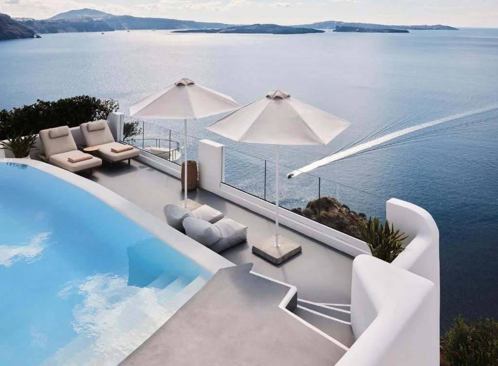 pool suite overlooking the caldera at canaves sunday in santorini greece
