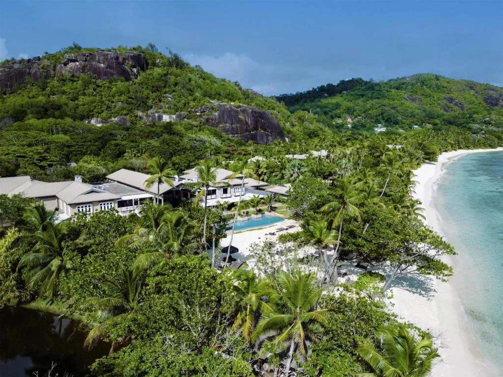 overlooking the beach at kempinski seychelles resort in seychelles
