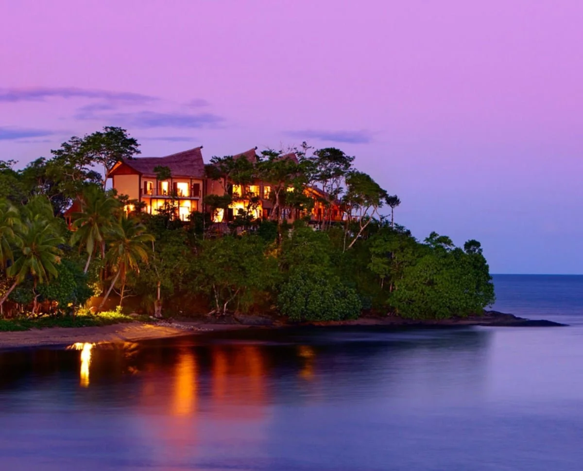 nanuku resort from the water at dusk