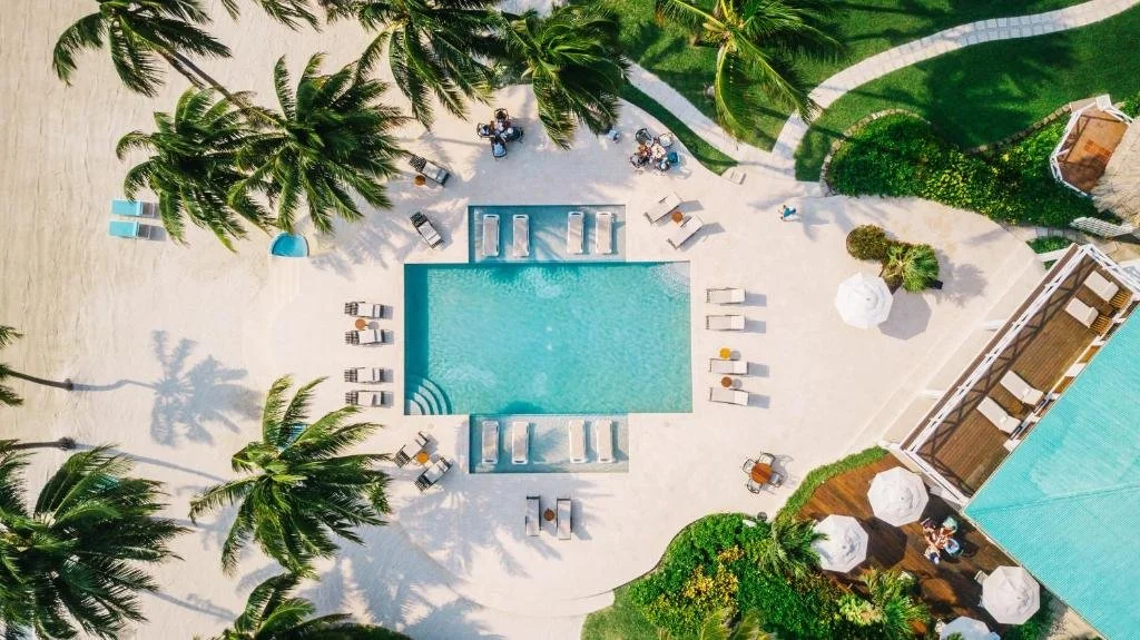 victoria house pool from above in ambergris caye belize