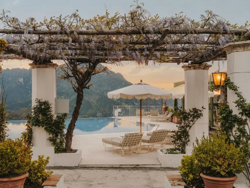 terrace overlooking pool in ravello italy at hotel caruso a belmond