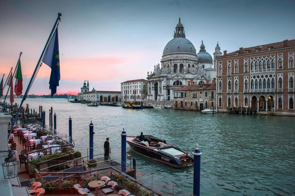 view of canal from gritti palace in venice italy