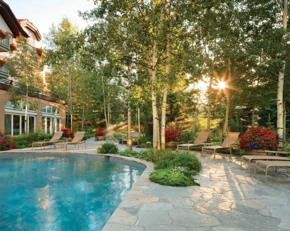 pool in summer at sonnenalp in vail village colorado