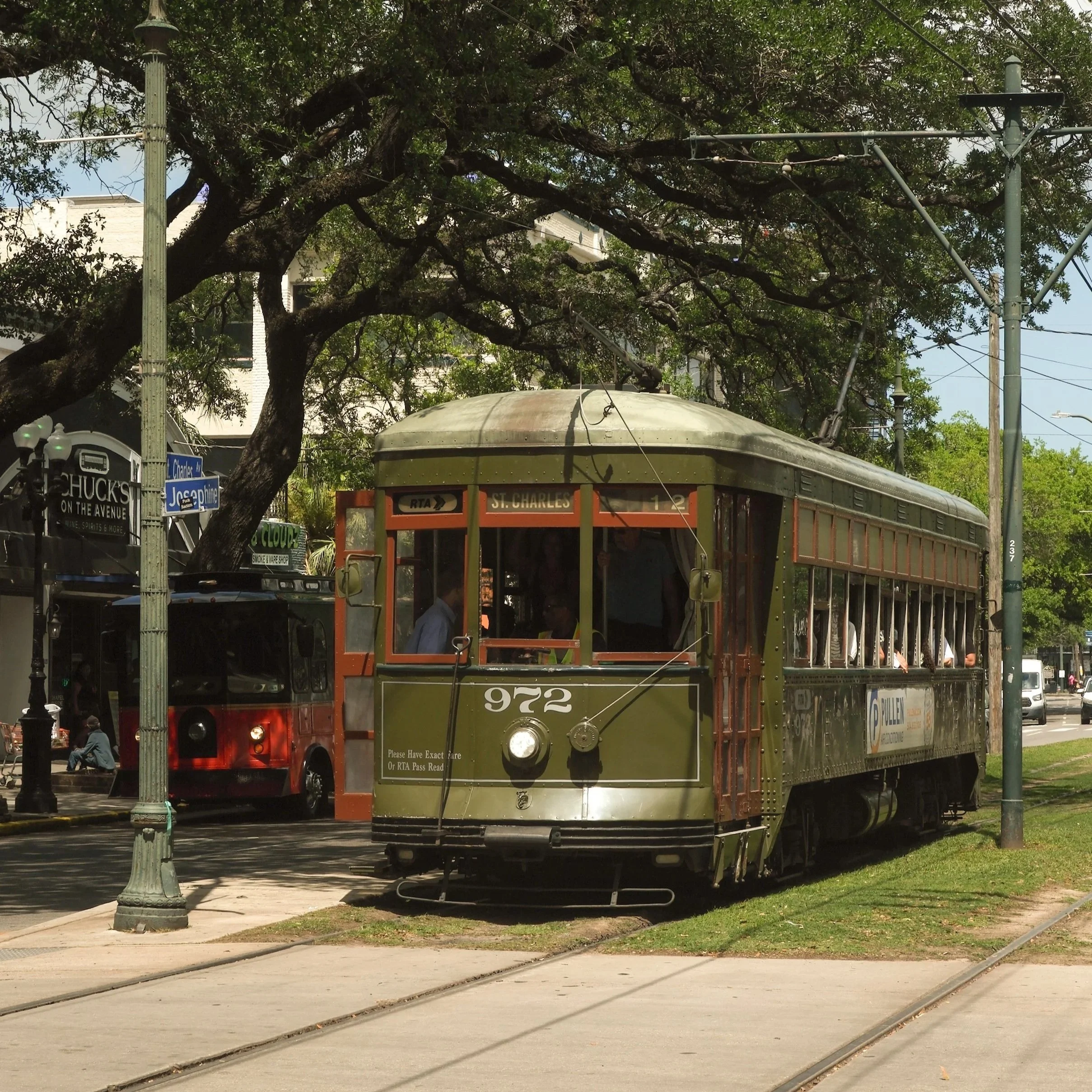 trolly in Garden District of New Orleans Louisiana