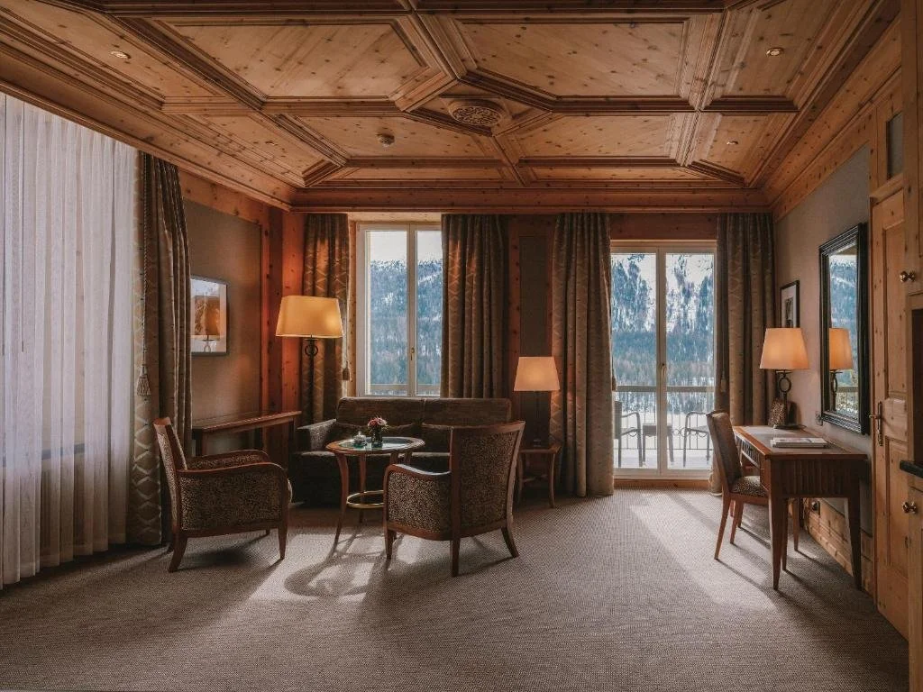 suite overlooking the lake at kulum hotel st. moritz in switzerland