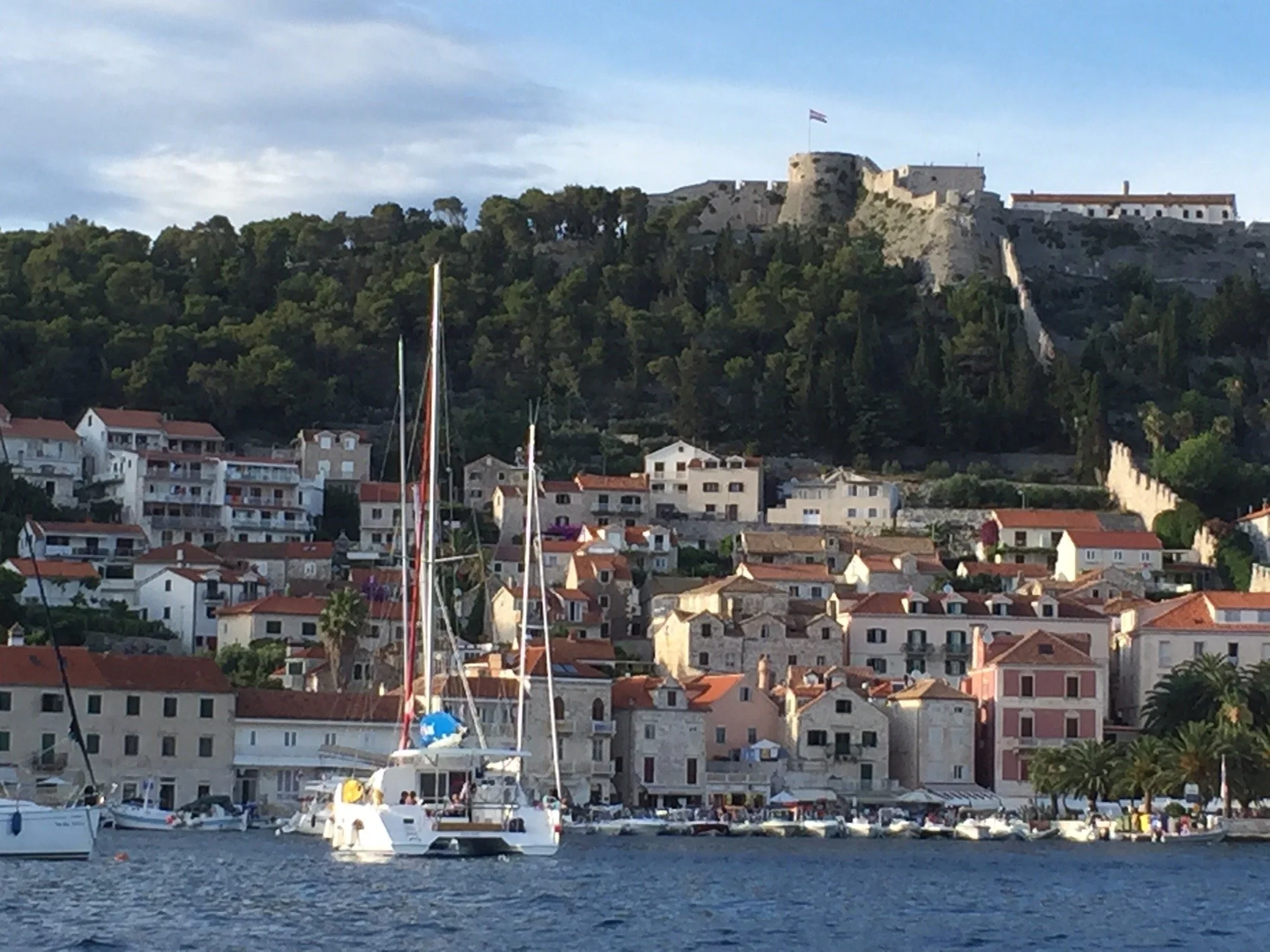 hvar harbor with boats in croatia