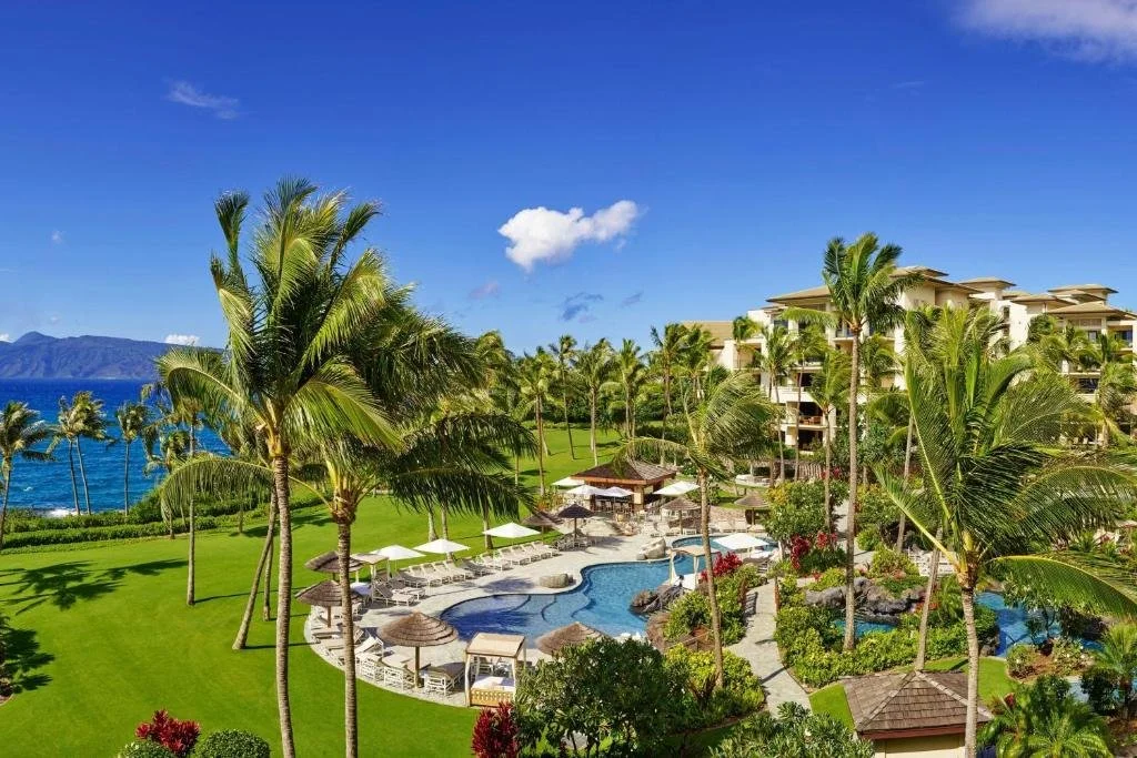 aerial view of the resort at kapalua bay in maui, hawaii