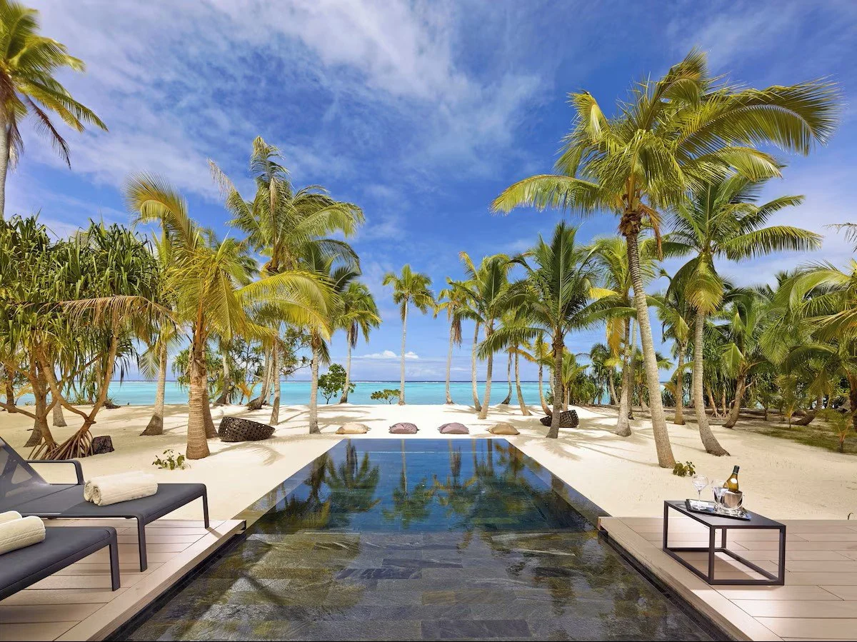 pool and beach at three bedroom villa at the brando in french polynesia